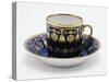 Cup and Saucer Decorated with Palmettes and Tendrils on Blue Background-null-Stretched Canvas