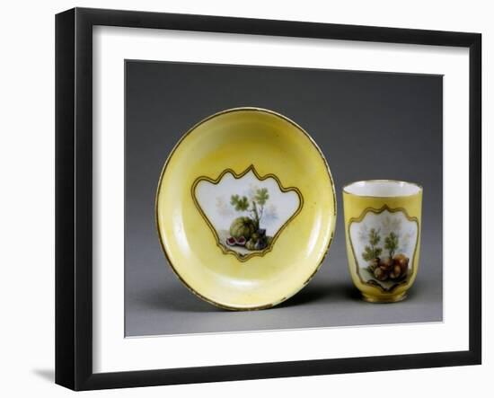Cup and Saucer Decorated with Still Life and Fruit, Porcelain-null-Framed Giclee Print