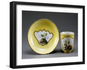 Cup and Saucer Decorated with Still Life and Fruit, Porcelain-null-Framed Giclee Print