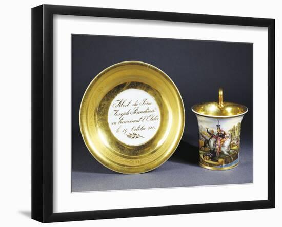 Cup and Saucer Depicting Death of Prince Poniatovski-null-Framed Giclee Print