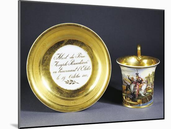 Cup and Saucer Depicting Death of Prince Poniatovski-null-Mounted Giclee Print