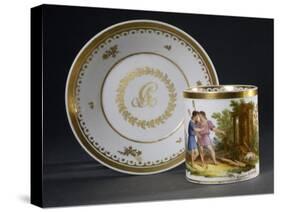 Cup and Saucer with Decorations Inspired by Idyll XXII by Swiss Poet Gessner, 1801-null-Stretched Canvas