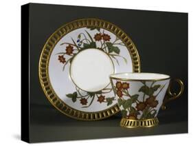 Cup and Saucer with Floral Decorations, Circa 1850-null-Stretched Canvas
