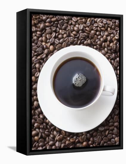 Cup of Black Coffee on Coffee Beans-null-Framed Stretched Canvas