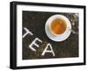 Cup of Black Tea, Surrounded by Tea Leaves with the Word Tea-null-Framed Photographic Print