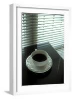 Cup of Coffee and Venetian Blinds-null-Framed Art Print