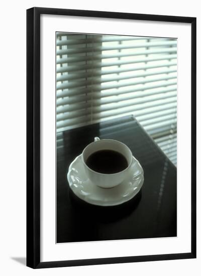 Cup of Coffee and Venetian Blinds-null-Framed Art Print