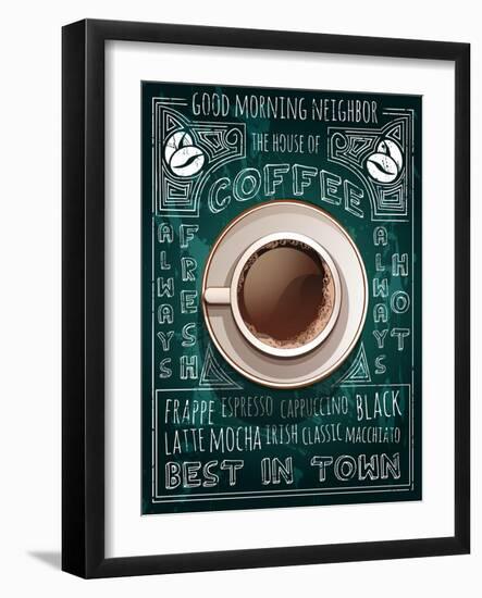 Cup of Coffee on Blackboard Menu-Marvid-Framed Art Print