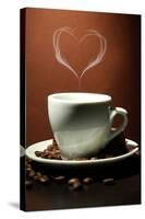 Cup Of Coffee With Smoke In Shape Of Heart On Brown Background-Yastremska-Stretched Canvas