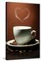 Cup Of Coffee With Smoke In Shape Of Heart On Brown Background-Yastremska-Stretched Canvas
