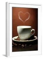 Cup Of Coffee With Smoke In Shape Of Heart On Brown Background-Yastremska-Framed Art Print