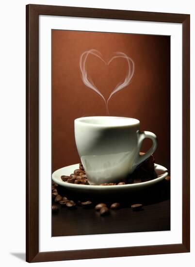 Cup Of Coffee With Smoke In Shape Of Heart On Brown Background-Yastremska-Framed Art Print