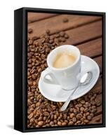 Cup of Espresso and Coffee Beans-Chris Schäfer-Framed Stretched Canvas