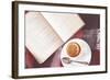 Cup of Hot Tea and Reading on a Blanket, Instagram Style Toned. Top View Point.-alenkasm-Framed Photographic Print