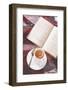 Cup of Hot Tea and Reading on a Blanket, Instagram Style Toned. Top View Point.-alenkasm-Framed Photographic Print