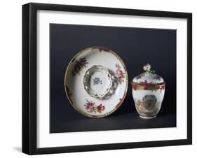 Cup, Saucer and Lid with Floral Decorations, 1840-1850-null-Framed Giclee Print