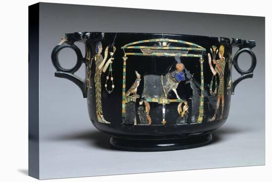 Cup with Inlaid Semi-Precious Stones and Gold on Obsidian with Scene of Egyptian Cult-null-Stretched Canvas
