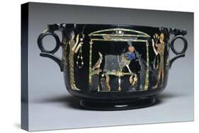 Cup with Inlaid Semi-Precious Stones and Gold on Obsidian with Scene of Egyptian Cult-null-Stretched Canvas