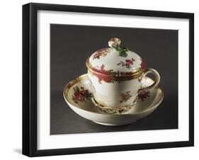 Cup with Lid and Saucer with Floral Decorations, 1840-1850-null-Framed Giclee Print