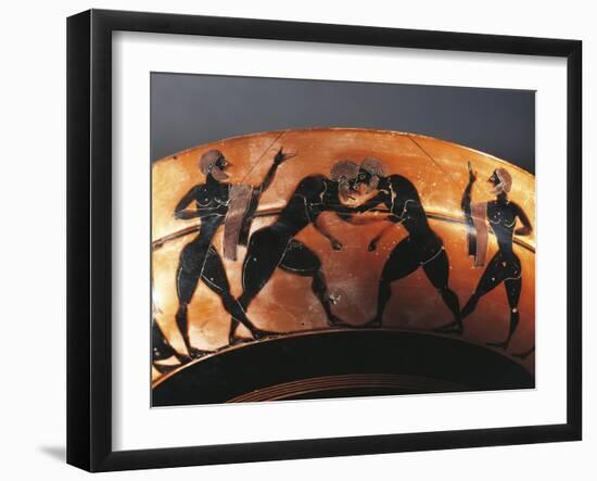 Cup with Scene of Gymnasium with Two Referees and Two Wrestlers-null-Framed Giclee Print