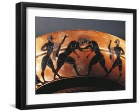 Cup with Scene of Gymnasium with Two Referees and Two Wrestlers-null-Framed Giclee Print