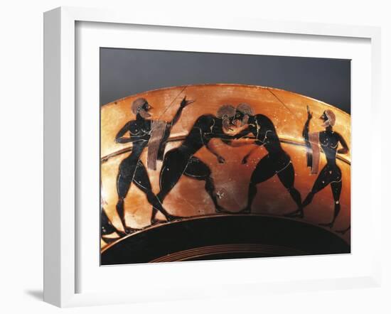 Cup with Scene of Gymnasium with Two Referees and Two Wrestlers-null-Framed Giclee Print