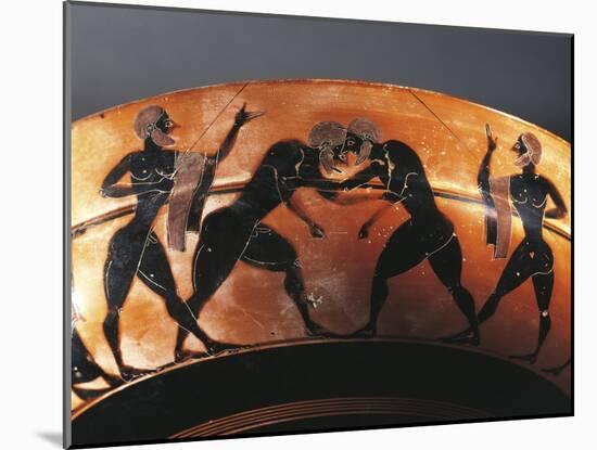 Cup with Scene of Gymnasium with Two Referees and Two Wrestlers-null-Mounted Giclee Print