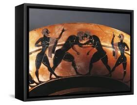 Cup with Scene of Gymnasium with Two Referees and Two Wrestlers-null-Framed Stretched Canvas