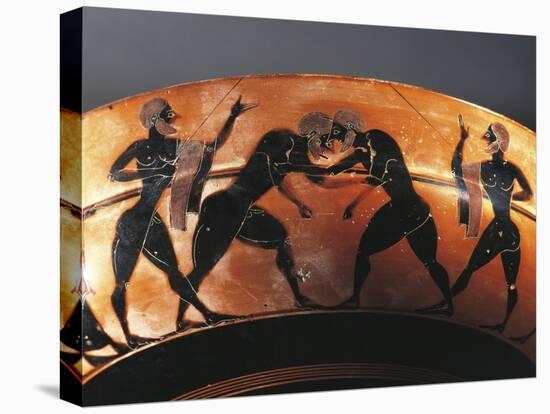 Cup with Scene of Gymnasium with Two Referees and Two Wrestlers-null-Stretched Canvas