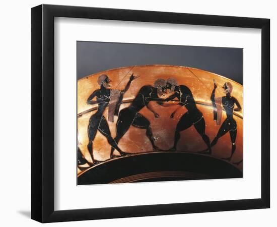 Cup with Scene of Gymnasium with Two Referees and Two Wrestlers-null-Framed Premium Giclee Print