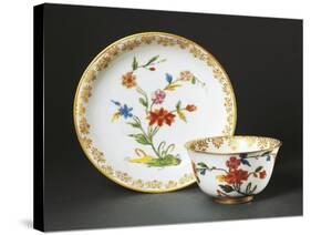 Cup Without Handle and Saucer with Blue Chinoiserie Decorations, 1725-null-Stretched Canvas