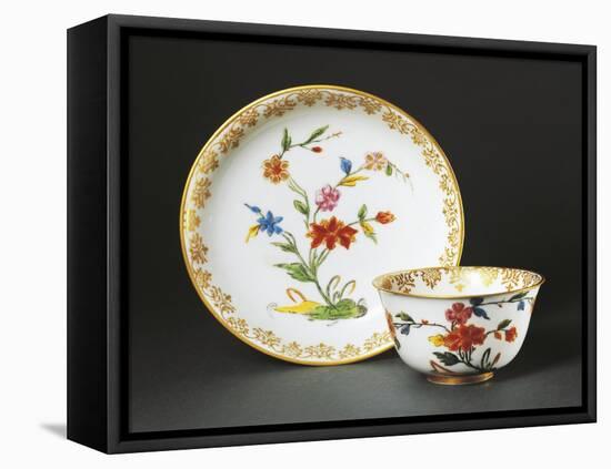 Cup Without Handle and Saucer with Blue Chinoiserie Decorations, 1725-null-Framed Stretched Canvas