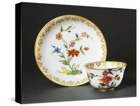 Cup Without Handle and Saucer with Blue Chinoiserie Decorations, 1725-null-Stretched Canvas