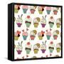 Cupcakes Pattern-TashaNatasha-Framed Stretched Canvas