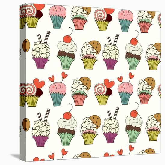 Cupcakes Pattern-TashaNatasha-Stretched Canvas