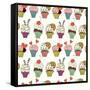 Cupcakes Pattern-TashaNatasha-Framed Stretched Canvas