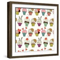 Cupcakes Pattern-TashaNatasha-Framed Art Print