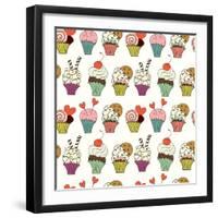 Cupcakes Pattern-TashaNatasha-Framed Art Print