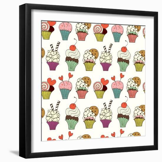 Cupcakes Pattern-TashaNatasha-Framed Art Print