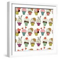 Cupcakes Pattern-TashaNatasha-Framed Art Print