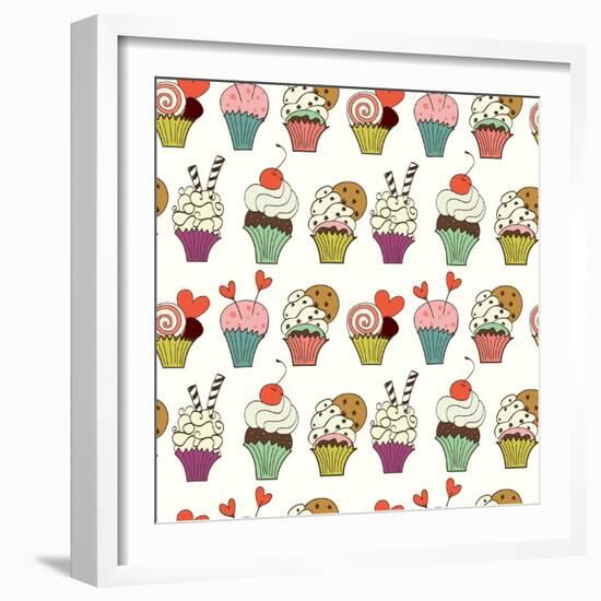 Cupcakes Pattern-TashaNatasha-Framed Art Print