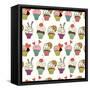 Cupcakes Pattern-TashaNatasha-Framed Stretched Canvas