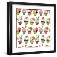 Cupcakes Pattern-TashaNatasha-Framed Art Print