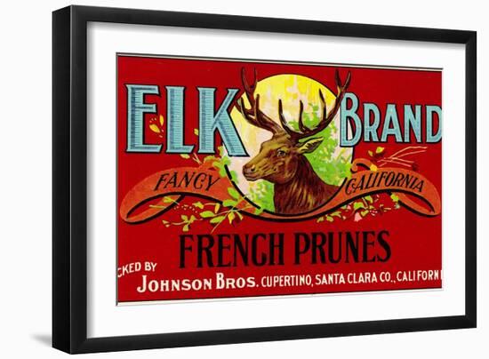 Cupertino, California, Elk Brand French Prunes Label-Lantern Press-Framed Art Print