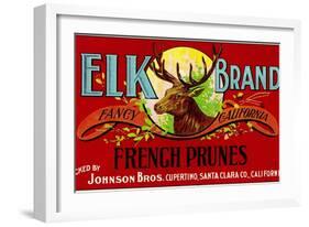 Cupertino, California, Elk Brand French Prunes Label-Lantern Press-Framed Art Print