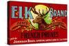 Cupertino, California, Elk Brand French Prunes Label-Lantern Press-Stretched Canvas