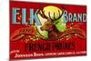 Cupertino, California, Elk Brand French Prunes Label-Lantern Press-Mounted Art Print