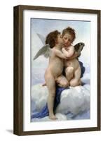 Cupid and Psyche as Children, (The First Kis), 1890-William-Adolphe Bouguereau-Framed Giclee Print