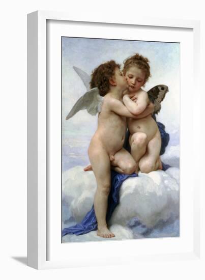 Cupid and Psyche as Children, (The First Kis), 1890-William-Adolphe Bouguereau-Framed Giclee Print