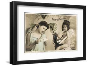 Cupid as Postman Delivers a 'tender Message' to a Young Lady-null-Framed Photographic Print